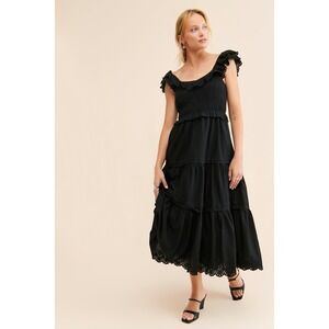 Madewell black smocked midi dress eyelet tiered cotton cottagecore
